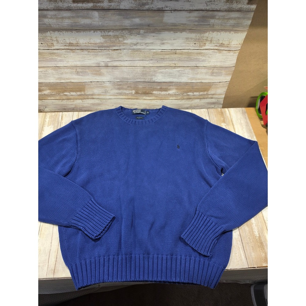Polo Ralph Lauren Mens XL Blue Cotton Crewneck Sweater‎ Pony Logo Knit Pullover